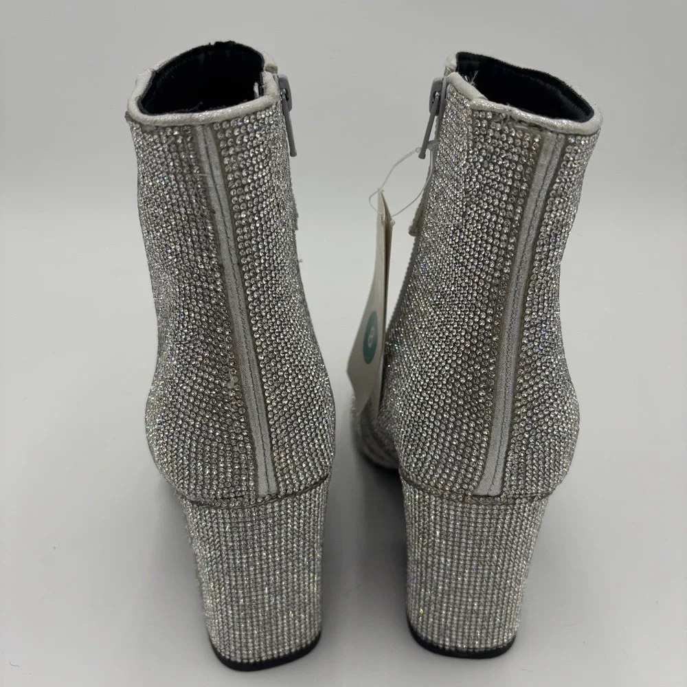 A New Day Silver Rhinestone Glitter Booties Pointed Toe Womens 8 Western Country